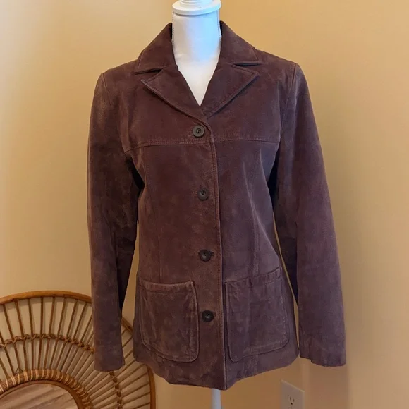 Vintage 90’s Suede Blazer Coat Cocoa Brown Chocolate Wilsons Leather women Small - Picture 16 of 16